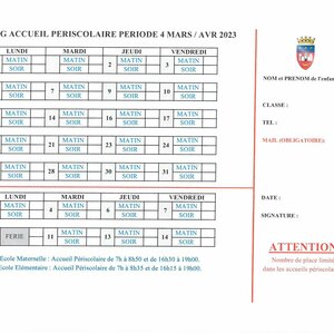Ouverture des inscriptions pour l'accueil périscolaire Mars - Avril 2023